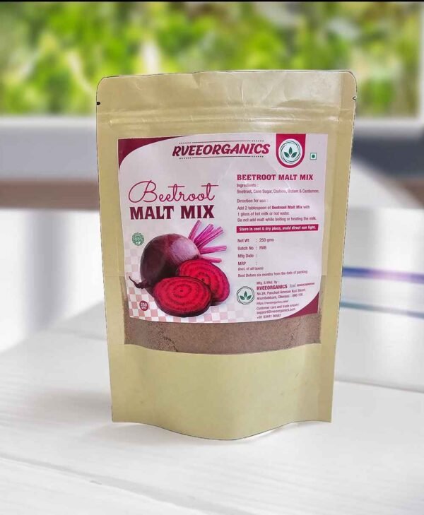 Beetroot Malt Mix, a nutritious and earthy-flavored drink.