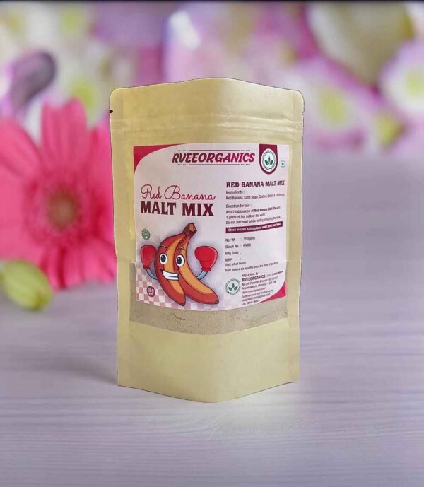 Red banana malt mix, a nutritious and delicious beverage made with red bananas.