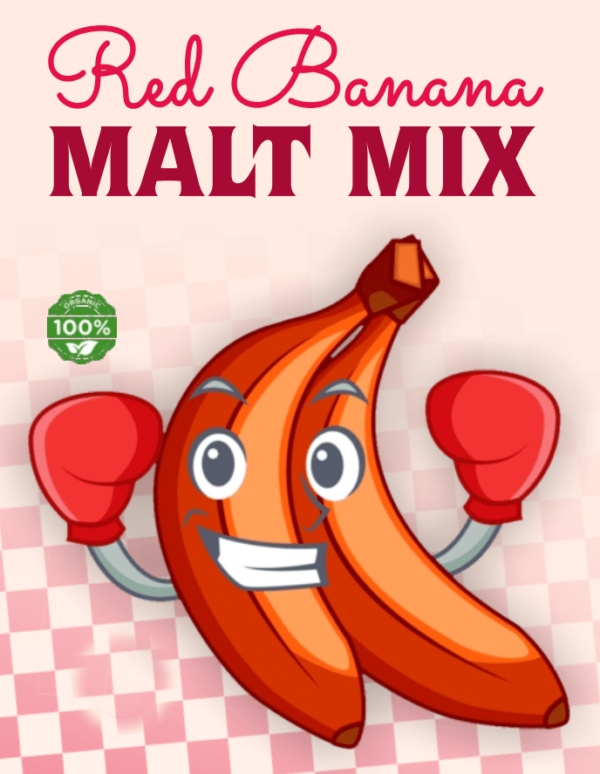 Red banana malt mix powder with natural ingredients like red bananas